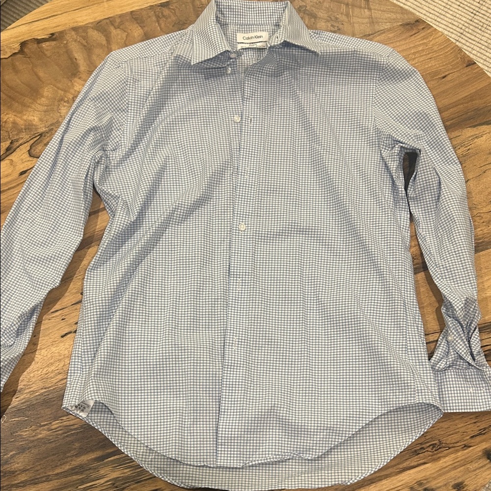 Men's Slim-Fit Non-Iron Performance Stretch Blue Check Dress Shirt